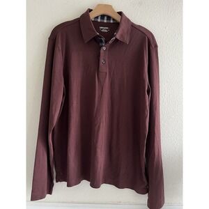 Untuckit Polo Shirt Men's Medium Long Sleeve Burgundy Cotton Preppy  Old Money